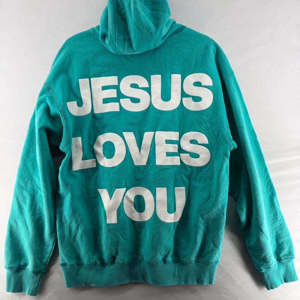1616 Ringspun Jesus Loves You Hoodie Size S Turquoise